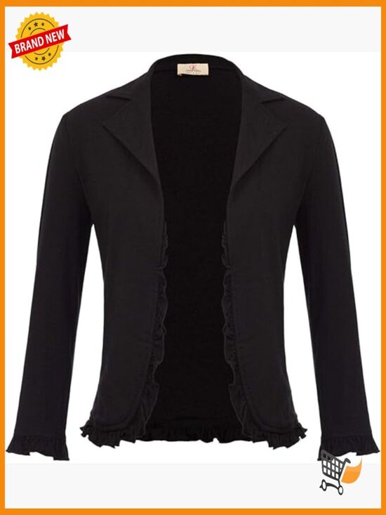 Jackets & Blazers - 3/4 Sleeve Cropped Blazer Lightweight Open Front Cotton Cardigan Jacket